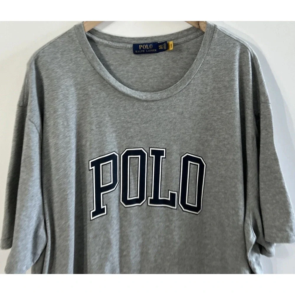 Mens Polo Ralph Lauren Spell Out Polo T Shirt Logo Causal Crew Neck Gray Sz 4XLT